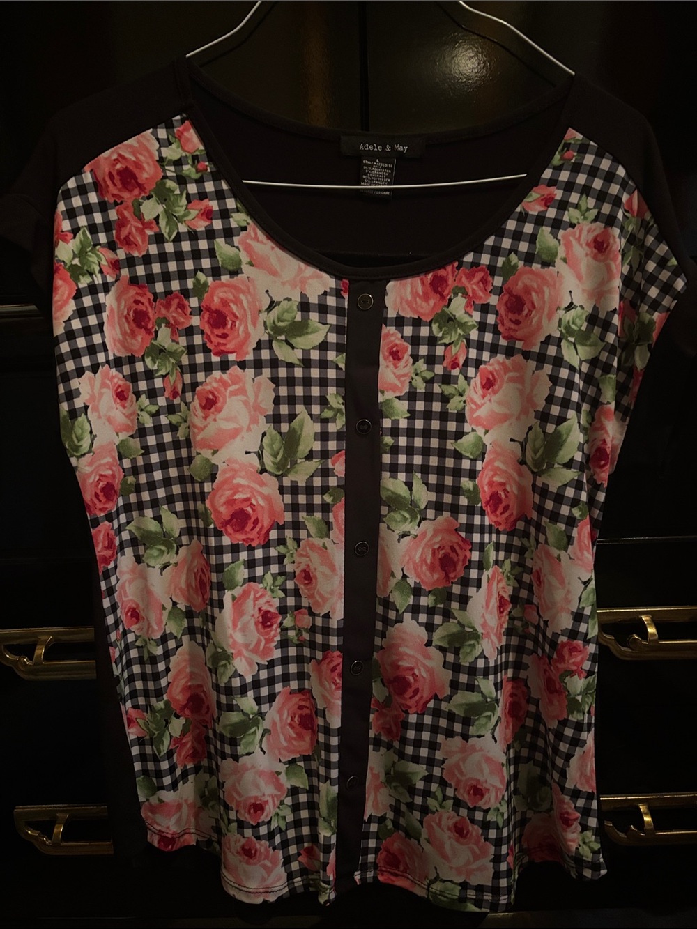 Adele & Mary Pink Floral Gingham Button-Down Top